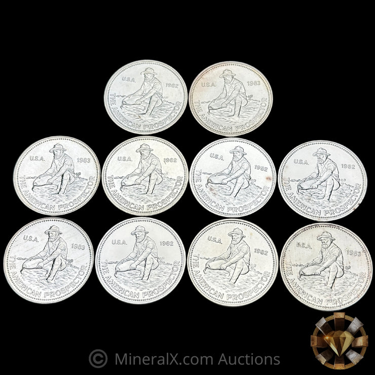 x10 1oz Engelhard E Logo Prospectors (x4 1983, x6 1982)