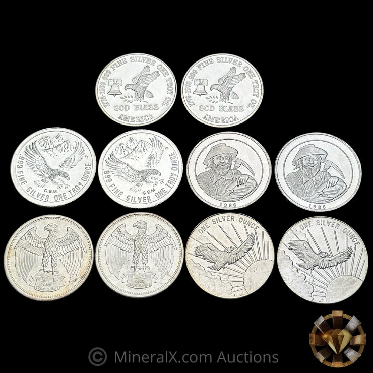 x10 1oz MIsc Vintage Silver Coin Lot