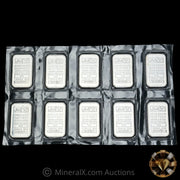 x10 1oz Johnson Matthey JM Vintage Silver Bars In Sheet