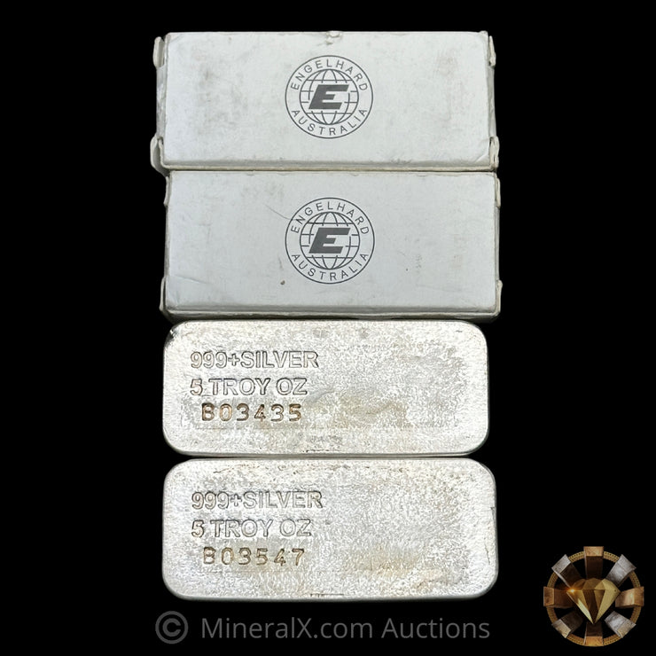 x2 5oz Engelhard Australia Silver Bars With Original Boxes