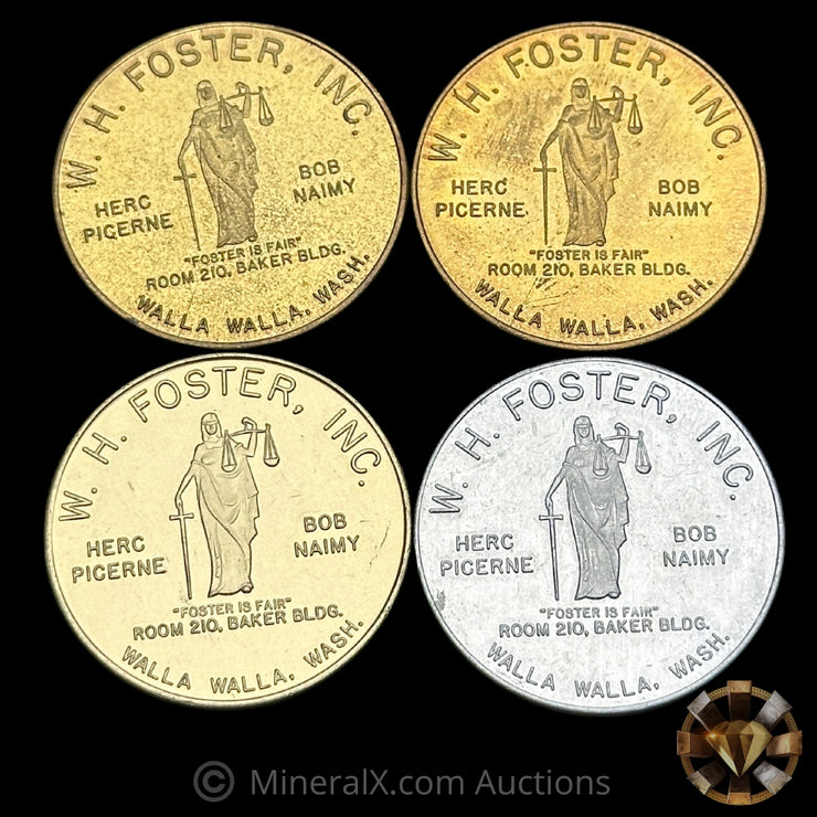 x4 W H Foster Vintage Token Coins (No Precious Metal Content)