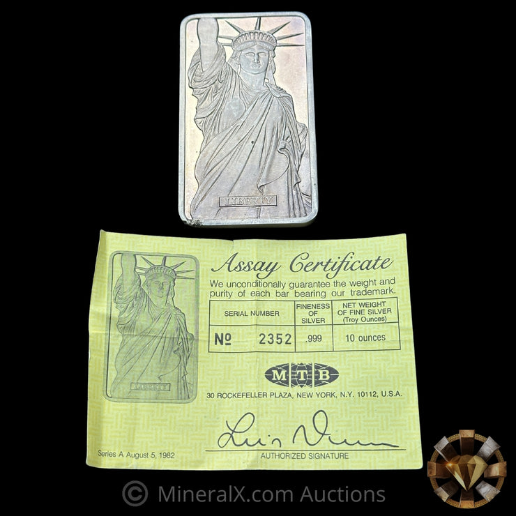 10oz Liberty Trade MTB Bank Vintage Silver Bar With Numbers Matching COA