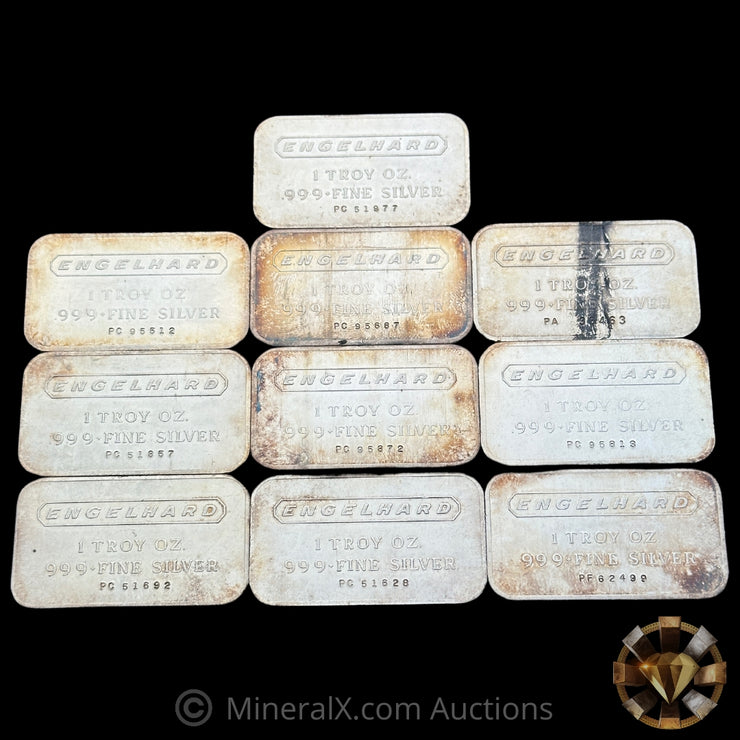 x10 1oz Engelhard Vintage Silver Bar Lot