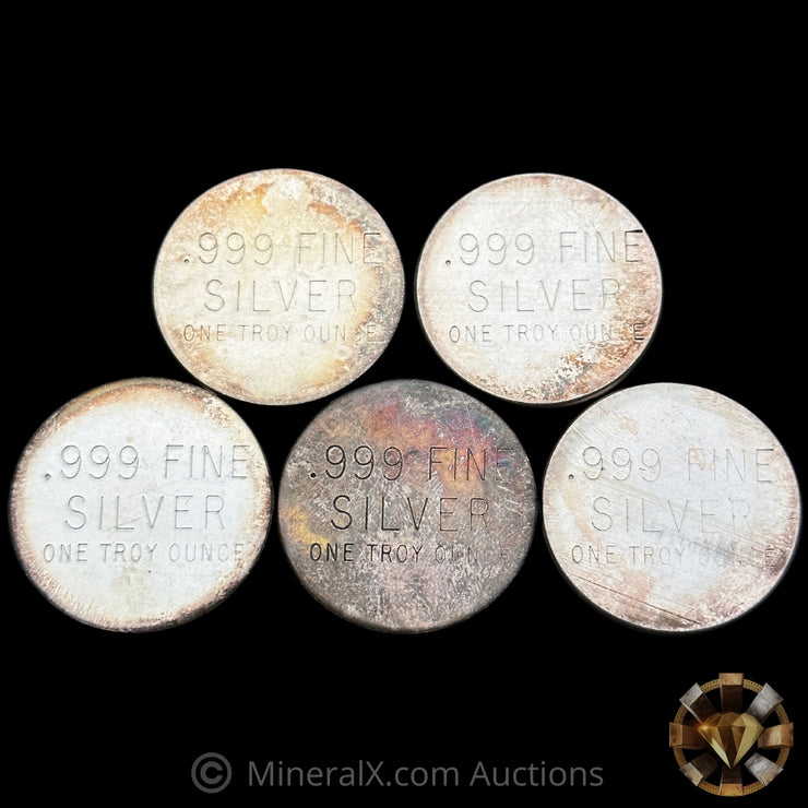 x5 1oz 999 Fine Silver Vintage Silver Blanks / Coins