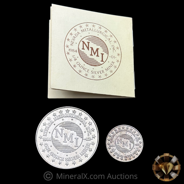 1.25oz (1oz & 1/4oz) 1984 NMI Nevada Metallurgical Inc Vintage Silver Coins With Booklet