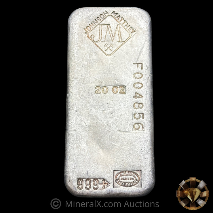 20oz Johnson Matthey JM F Serial Vintage Silver Bar