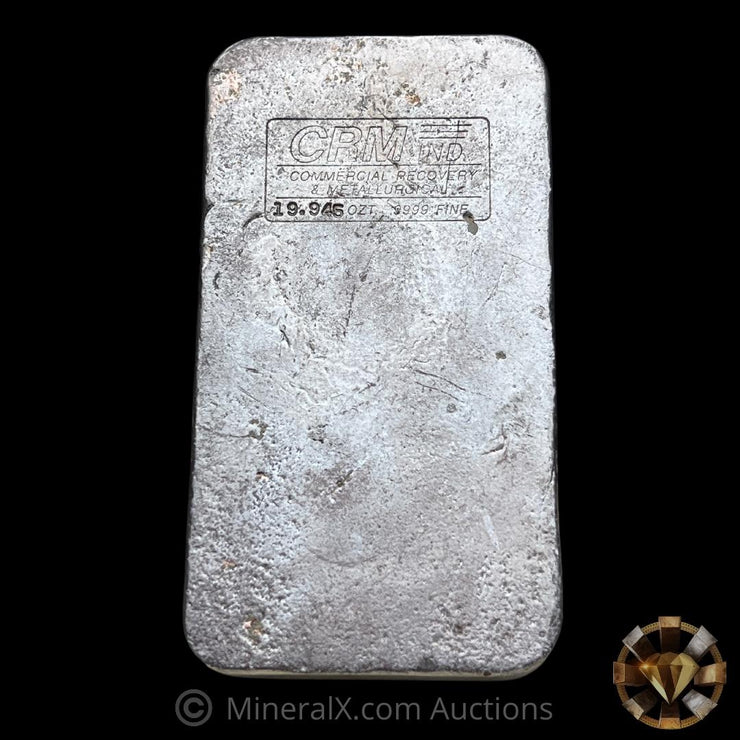 CRM IND. Commercial Recovery & Metallurgical 19.945oz Vintage Poured Silver Bar
