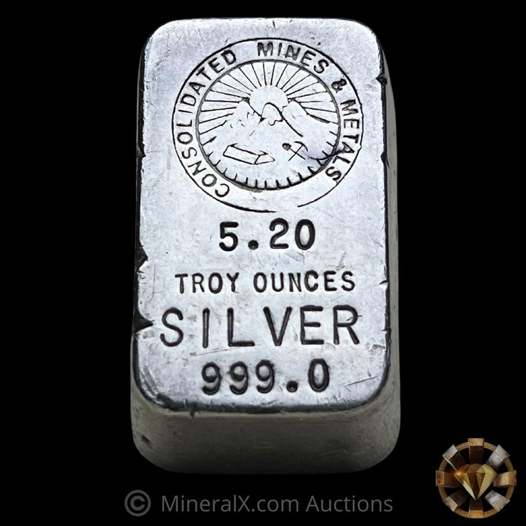 Consolidated Mines & Metals 5.20oz Vintage Poured Silver Bar