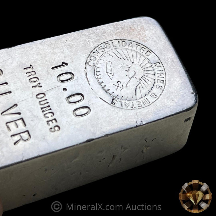 Consolidated Mines & Metals 10oz Vintage Poured Silver Bar