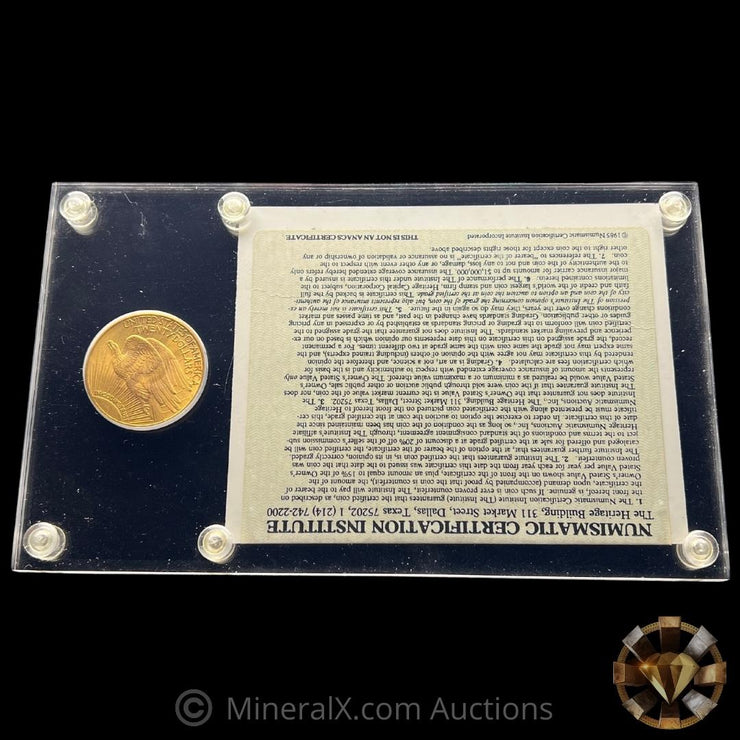 1915 S MS65 $20 Saint Guadens Gold Coin In Old 1985 Numismatic Certification Institute NCI Capital Plastics Holder