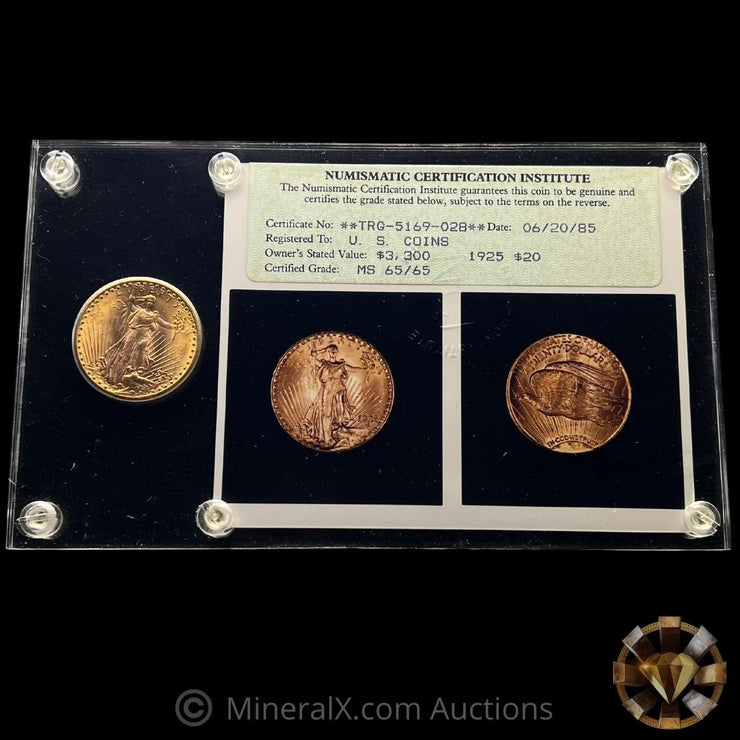 1925 MS65 $20 Saint Guadens Gold Coin In Old 1985 Numismatic Certification Institute NCI Capital Plastics Holder