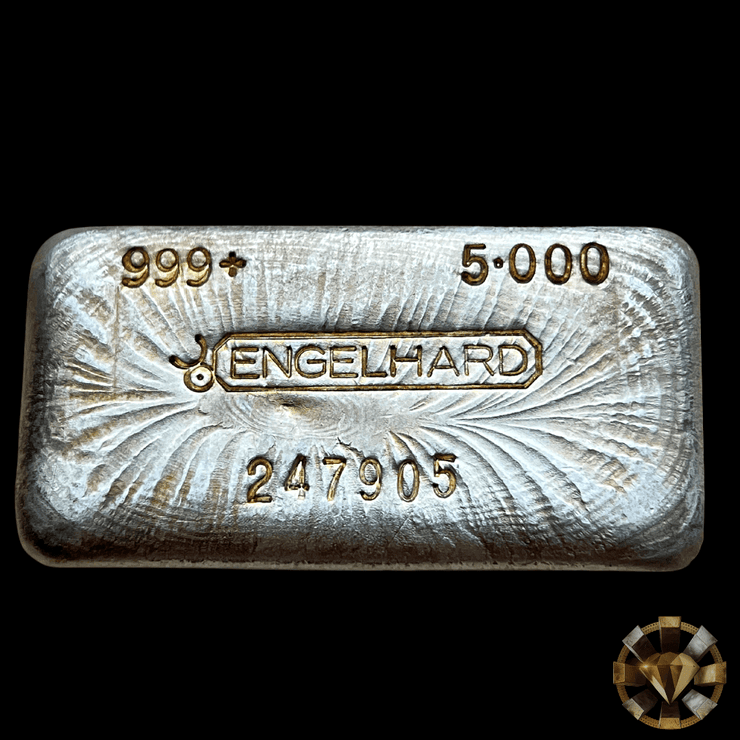 Stunning Vintage Engelhard 5oz "Bull Logo Floating Decimal" Silver Bar