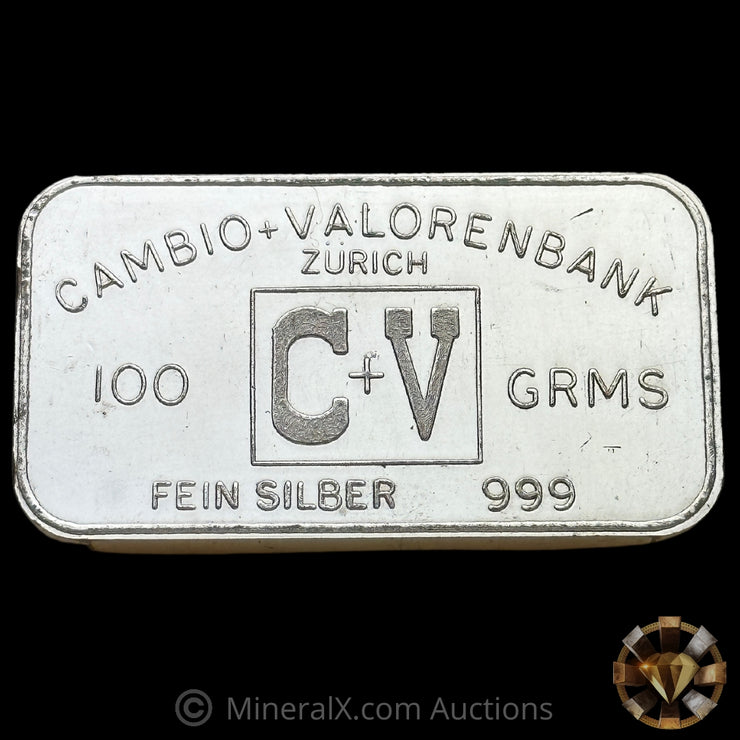 100g Johnson Matthey London Cambio Valorenbank Zurich Vintage Silver Bar