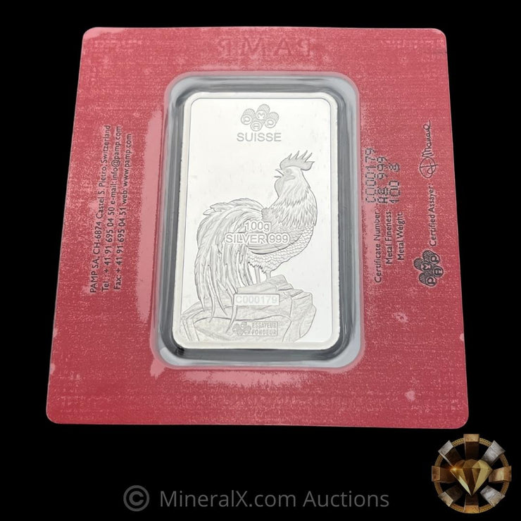 2017 PAMP Lunar Calendar Series Year of The Rooster 100g Silver Bar