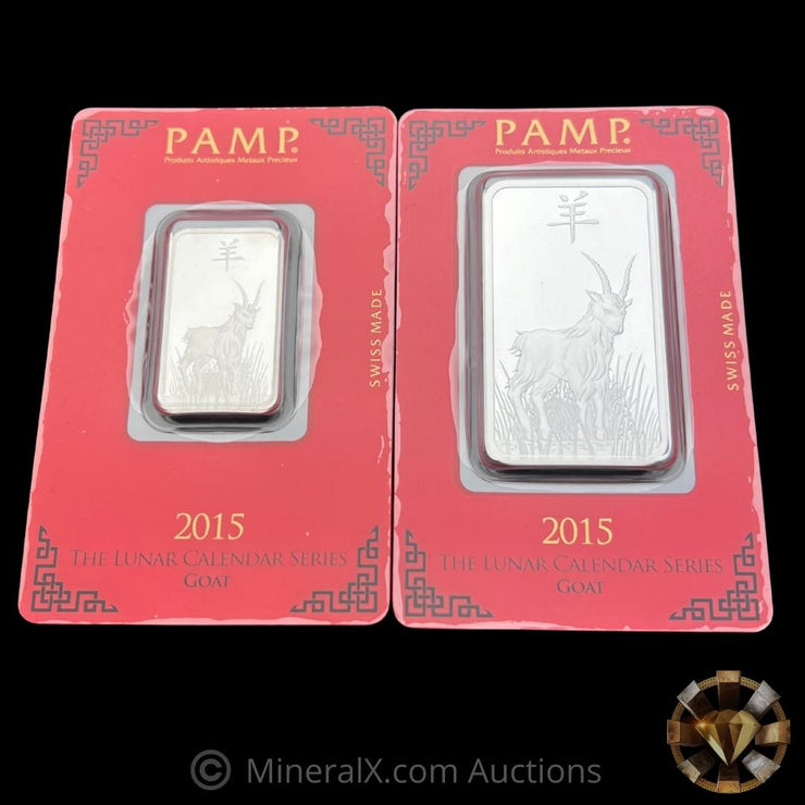 2015 PAMP Lunar Calendar Series Year of The Goat 10g & 1oz Silver Bar Set