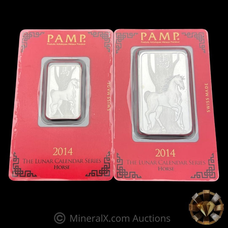 2014 PAMP Lunar Calendar Series Year of The Horse 10g & 1oz Silver Bar Set