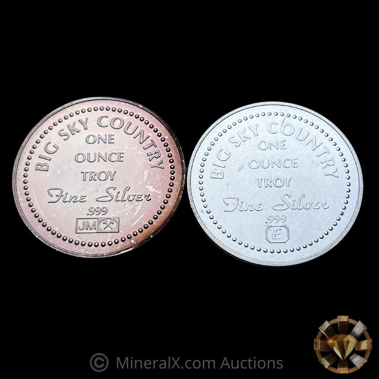 x2 1986 JM & Engelhard Big Sky Country 1oz Vintage Silver Coins
