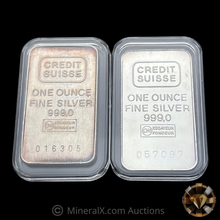 x2 Credit Suisse 1oz Vintage Poured Silver Bar
