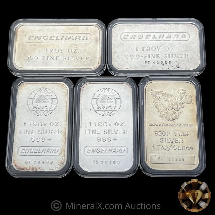 x5 1oz Engelhard Vintage Silver Bar Lot