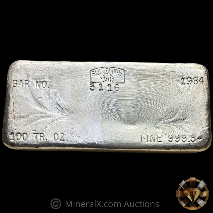 100oz 1984 Sunshine Mining Vintage Poured Silver Bar
