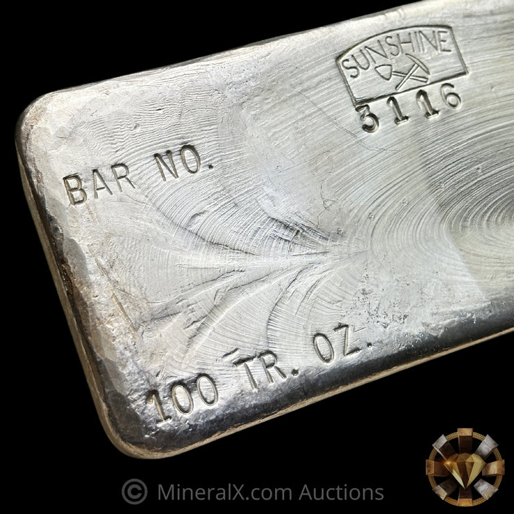 100oz 1984 Sunshine Mining Vintage Poured Silver Bar