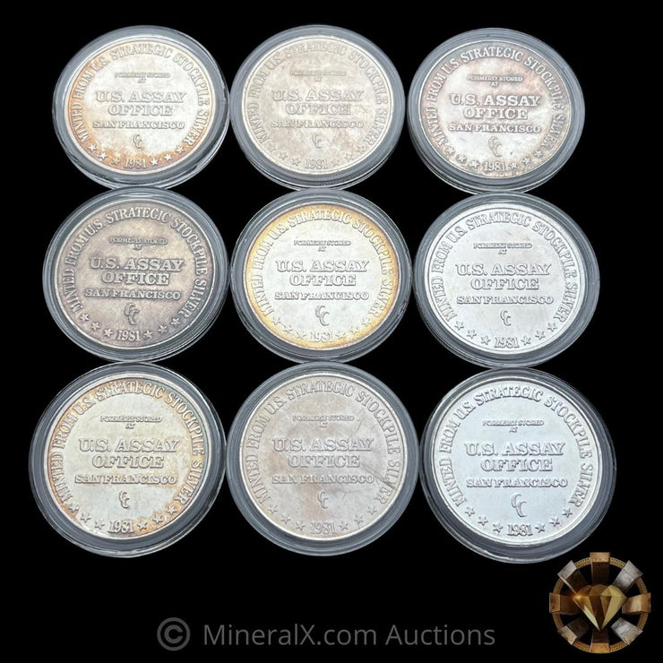 x9 1981 US Assay Office of San Francisco Vintage Silver Rounds