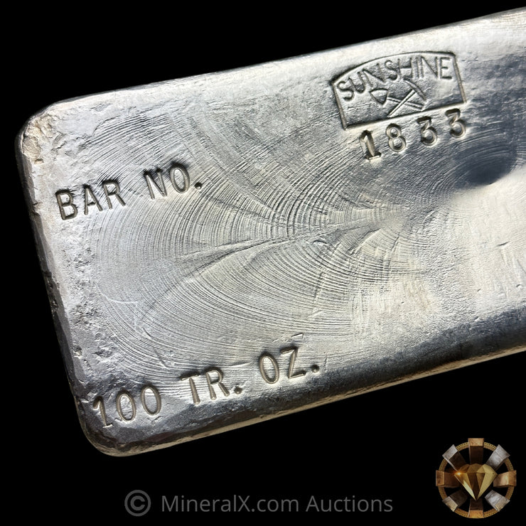 100oz 1985 Sunshine Mining Vintage Poured Silver Bar