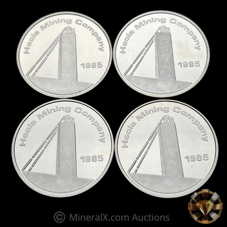 X4 1985 Hecla Mining Company 1oz Vintage Silver Coins MineralX X4 1985 Hecla Mining Company 1oz Vintage Silver Coins MineralX