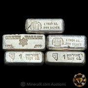 x5 1oz Vintage Poured Silver Bars (Green Valley, Phoenix Precious Metals, NCM)