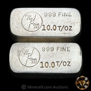 x2 10oz Wechsler Manufacturing Enterprises WEM Sequential Serial Vintage Poured Silver Bars (20oz Total)