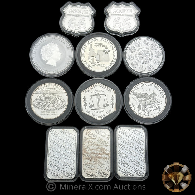 x10 1oz Silver Bar & Coin Lot (10oz Total Silver)
