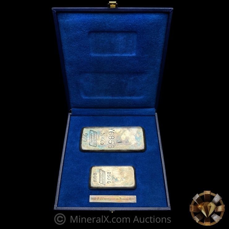 750g Engelhard London Vintage Poured Silver Bar Set with Original Blue Velvet Presentation Box ( 1/2 Kilo & 250g )