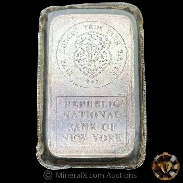 5oz Johnson Matthey JM Republic National Bank RNB Vintage Silver Bar