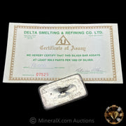 10oz Delta Smelting & Refining Vintage Poured Silver Bar with Original Assay Card