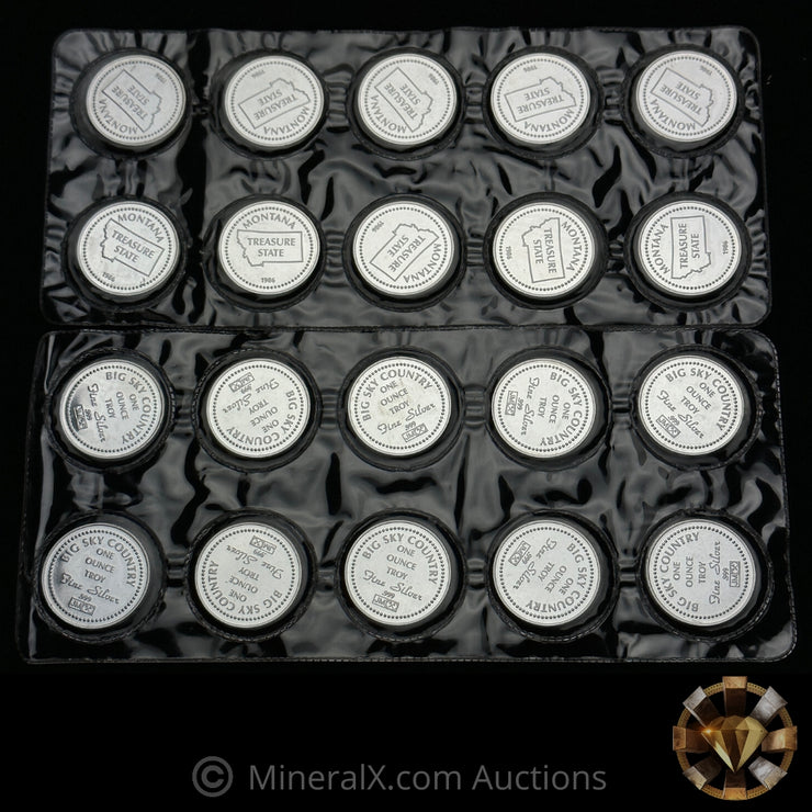 x2 10oz Johnson Matthey JM Montana Treasure State Big Sky Country Vintage Silver Coins in Original Mint Factory Sheets (20oz Total)