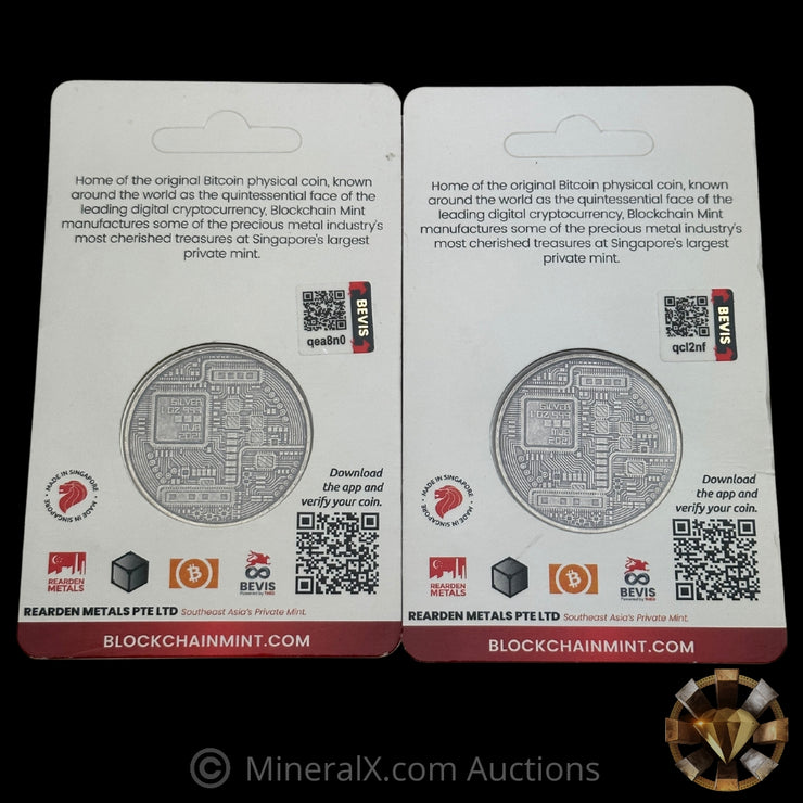 x2 1oz Blockchain Mint Silver Coins In Original Packaging