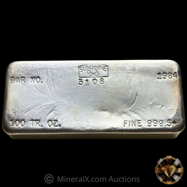 100oz 1984 Sunshine Mining Vintage Poured Silver Bar