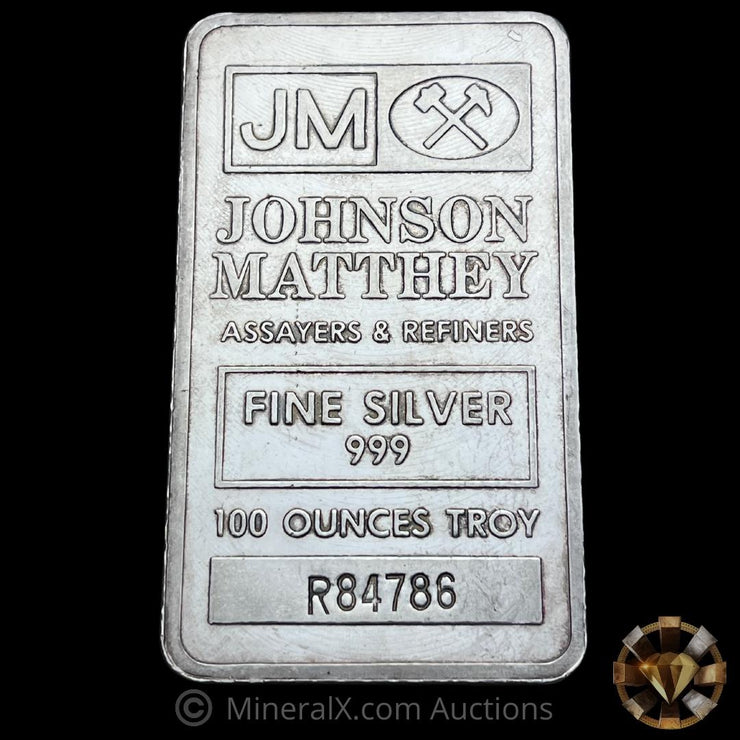 100oz Johnson Matthey JM Vintage Pressed Silver Bar