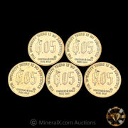 x5 1/20oz 1980 Nicholas L. Deak “Denationalization of Sound Money” Gold Standard Corporation Fractional Vintage Gold Coins (1/4oz Total)