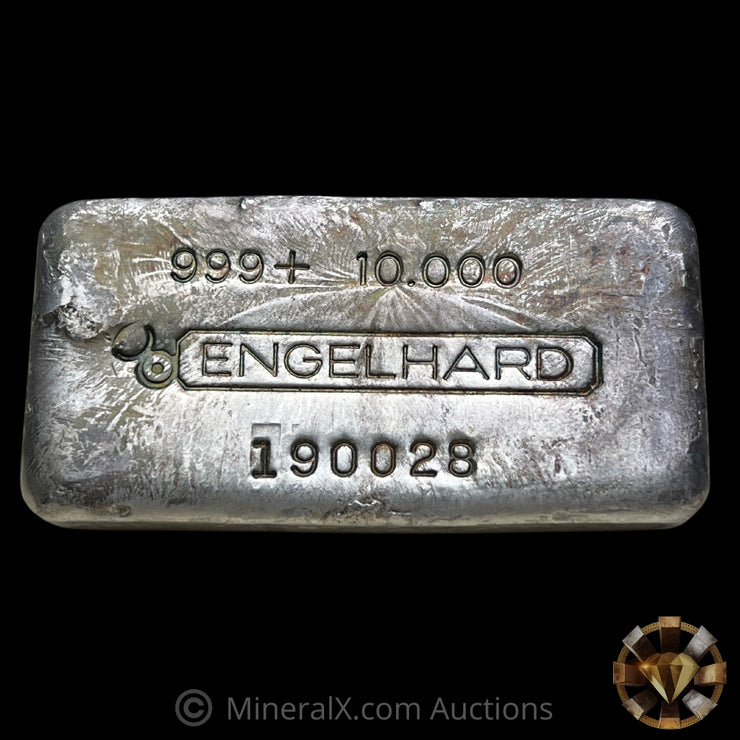 10oz Engelhard Bull Logo Gridback Vintage Poured Silver Bar
