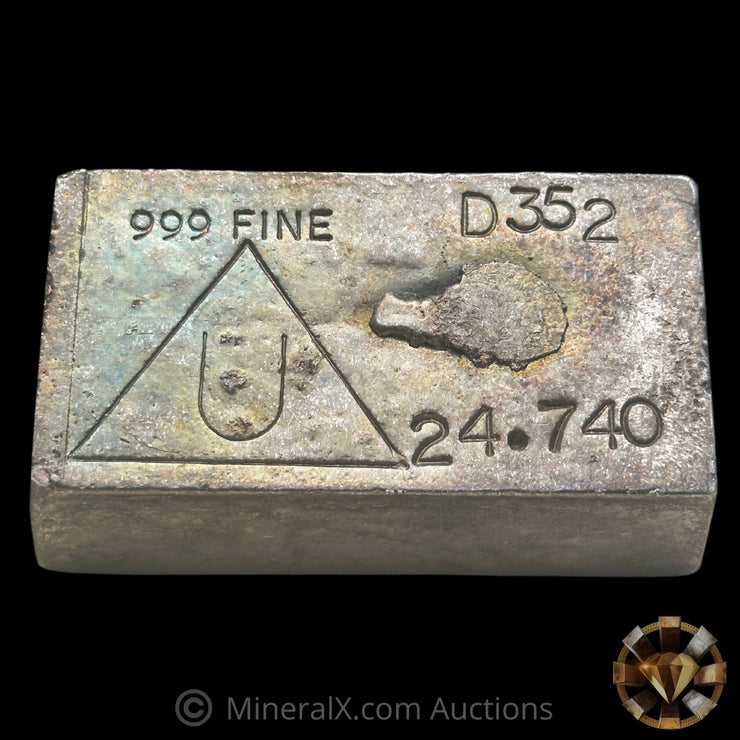 x2 25oz Class Delta Smelting & Refining Sequential Vintage Poured Silver Bars (50.072oz Total Silver)