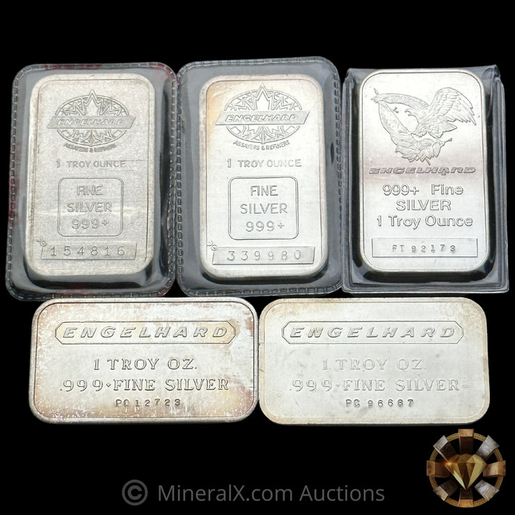 x5 1oz Engelhard Vintage Silver Art Bar Lot