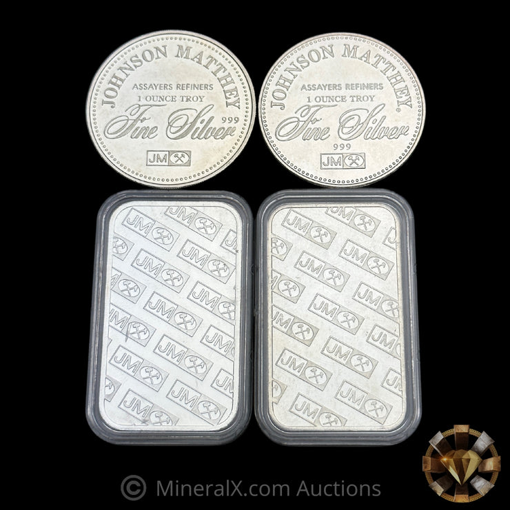 x4 1oz Johnson Matthey JM Vintage Silver Bars & Coins (4oz Total)