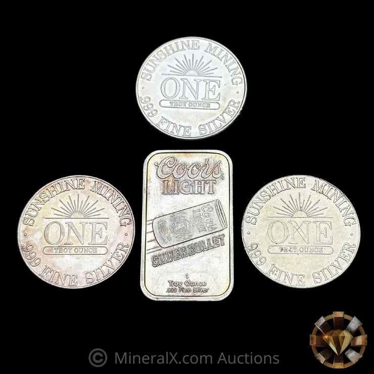 x4 Sunshine Mining Vintage Silver Coin & Bar Lot (4oz Total)