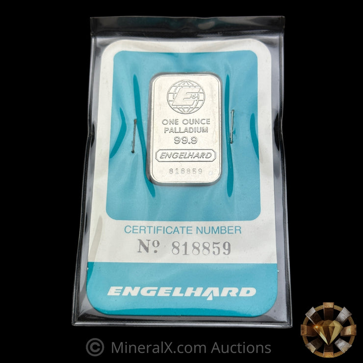 1oz Engelhard Palladium Pd Vintage Teal Label Sealed In Factory Assay