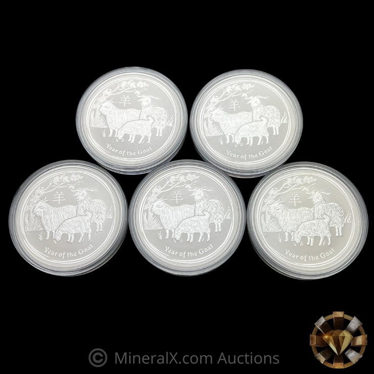 x5 2015 Year of The Goat 1oz Silver Coins In Factory Capsules