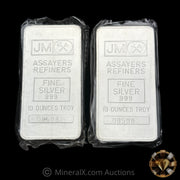 x2 10oz Johnson Matthey JM Sequential Serial Blank Back Vintage Silver Bars (20oz Total)