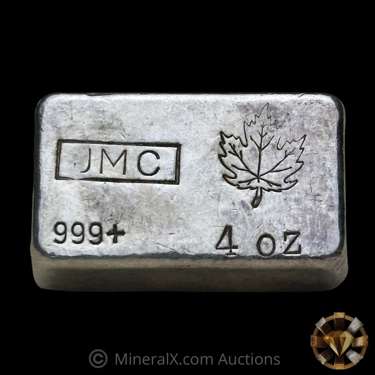 4oz Johnson Matthey JMC Maple Leaf Vintage Poured Silver Bar
