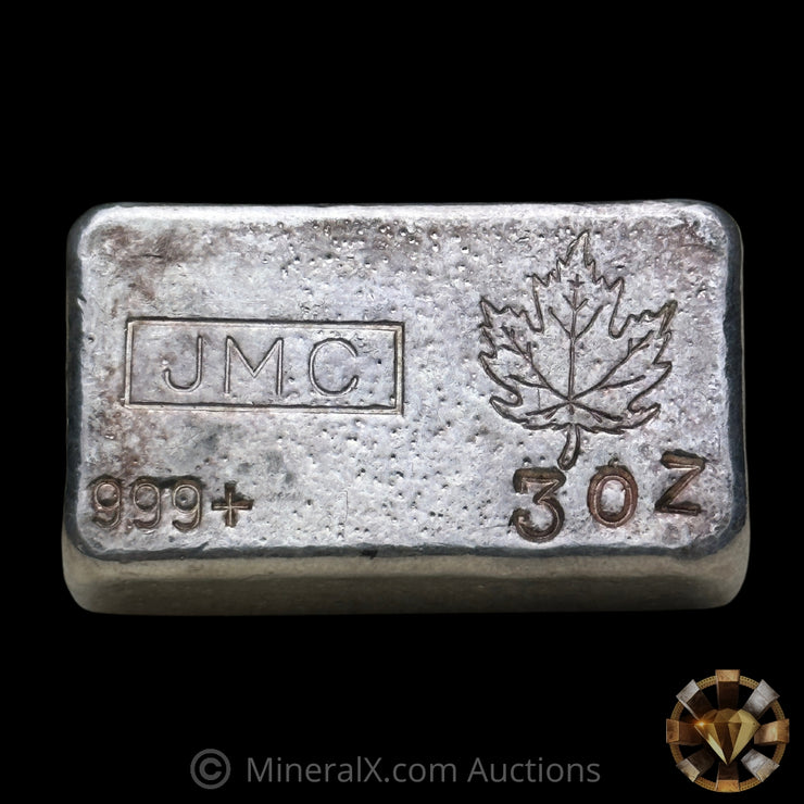 3oz Johnson Matthey JMC Maple Leaf Vintage Poured Silver Bar