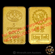 Johnson Matthey JM London King Fook 5 Tael (187.5g / 6.02oz) Vintage Poured Gold Bar